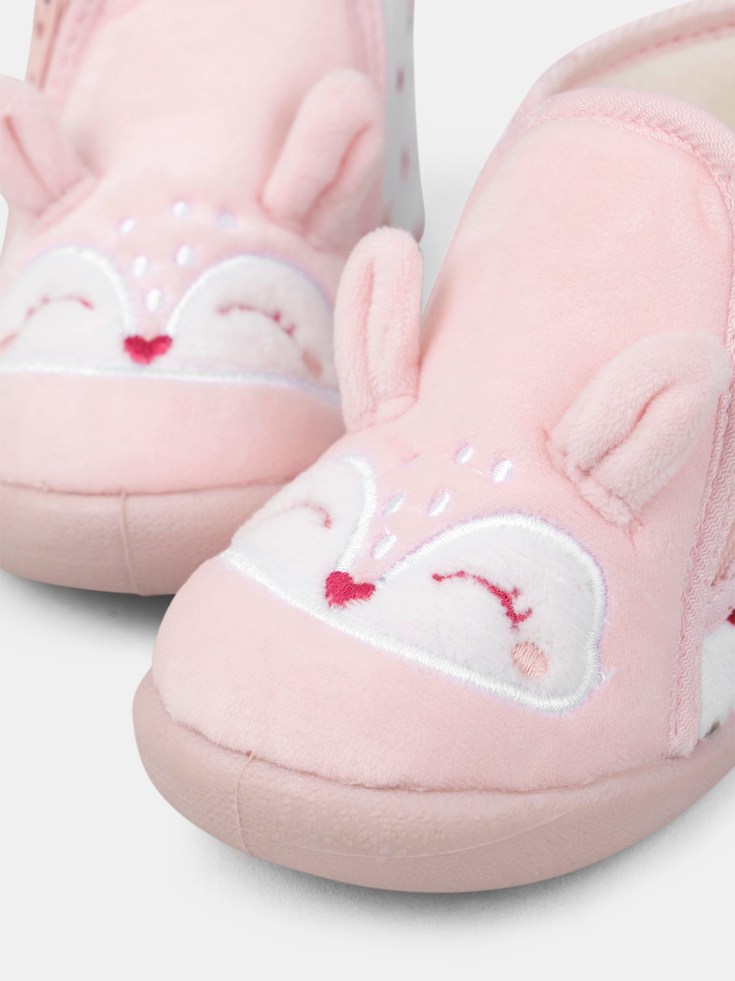 Chaussons rose tête de renard et imprimé fleuri Bébé Fille