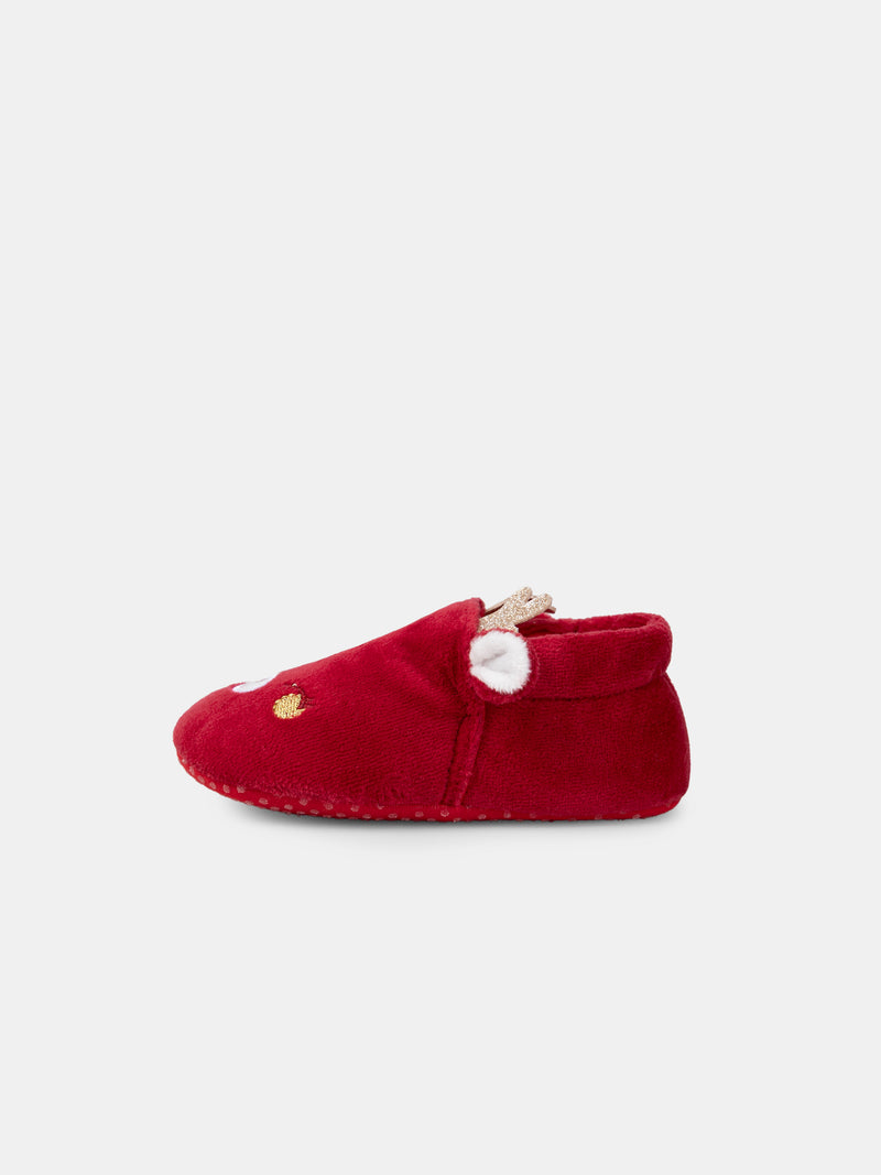 Chaussons rouge visage renne Bébé Fille