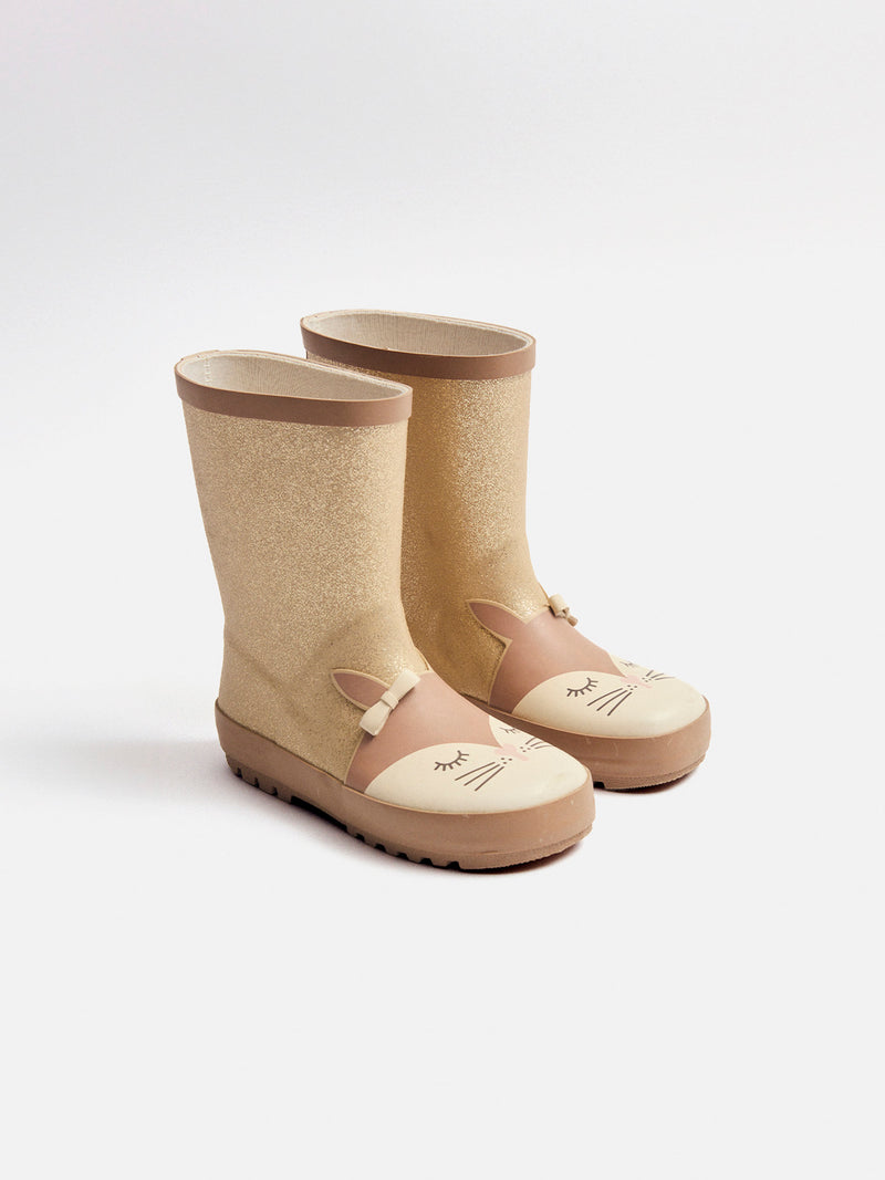 Stivale da pioggia dorato glitterato con testa di scoiattolo per ragazze