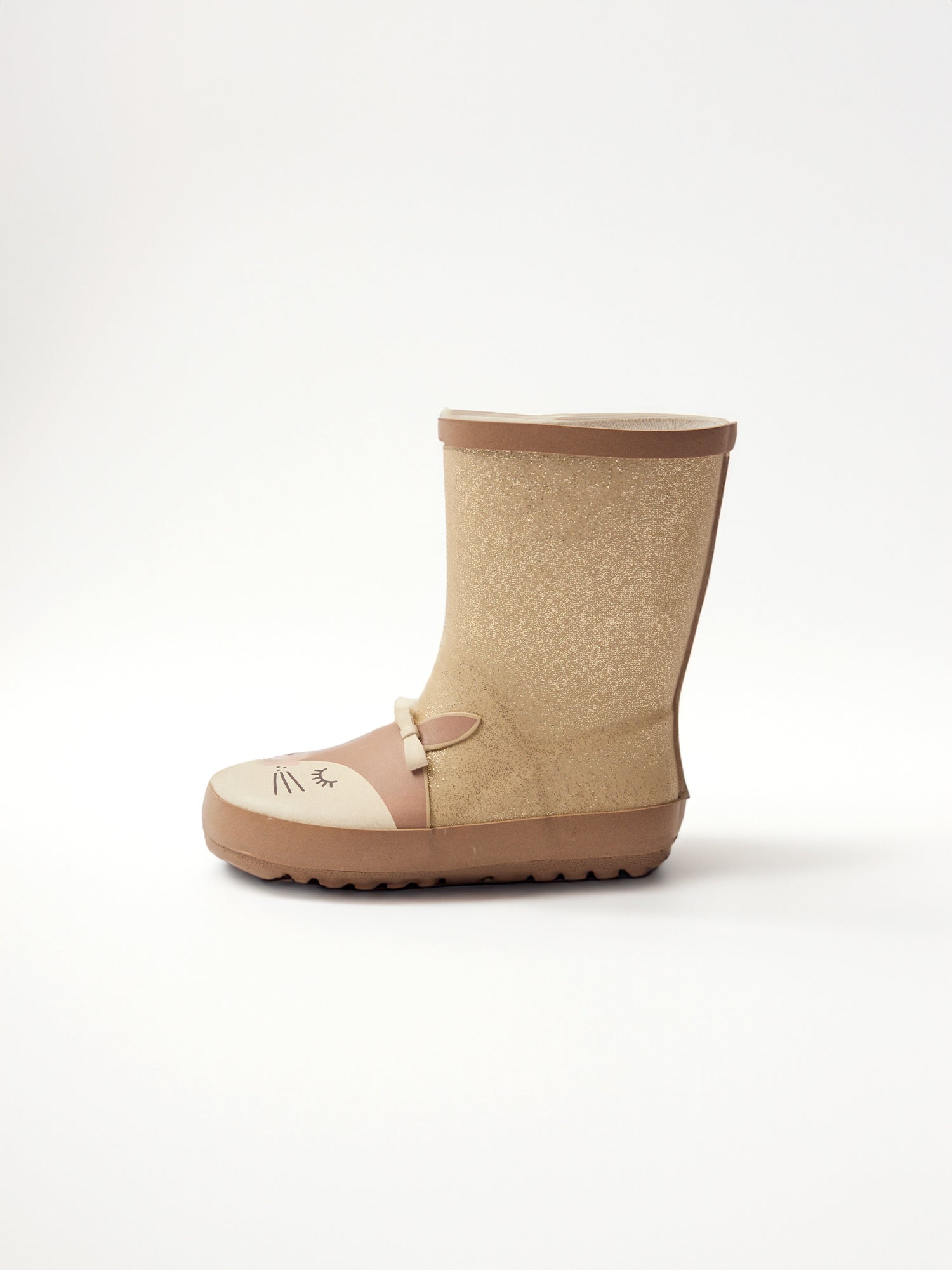 Stivale da pioggia dorato glitterato con testa di scoiattolo per ragazze