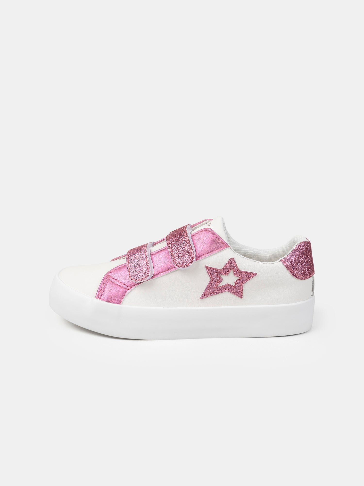 Sneakers bianche con patch a stella rosa glitter per ragazze
