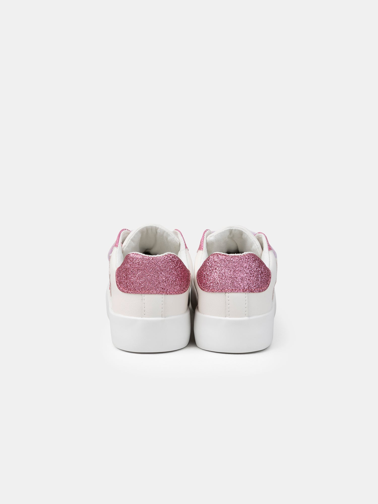 Sneakers bianche con patch a stella rosa glitter per ragazze