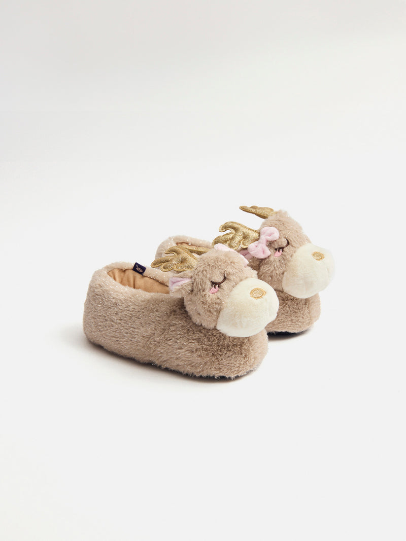 Chaussons marron tête de renne Fille