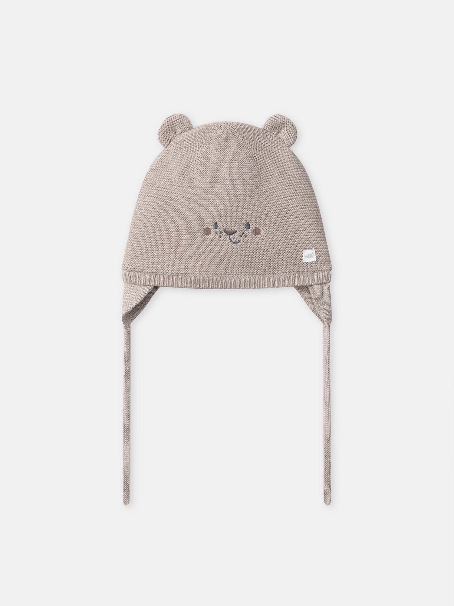 Cappello grigio in maglia con volto animale per neonato maschio