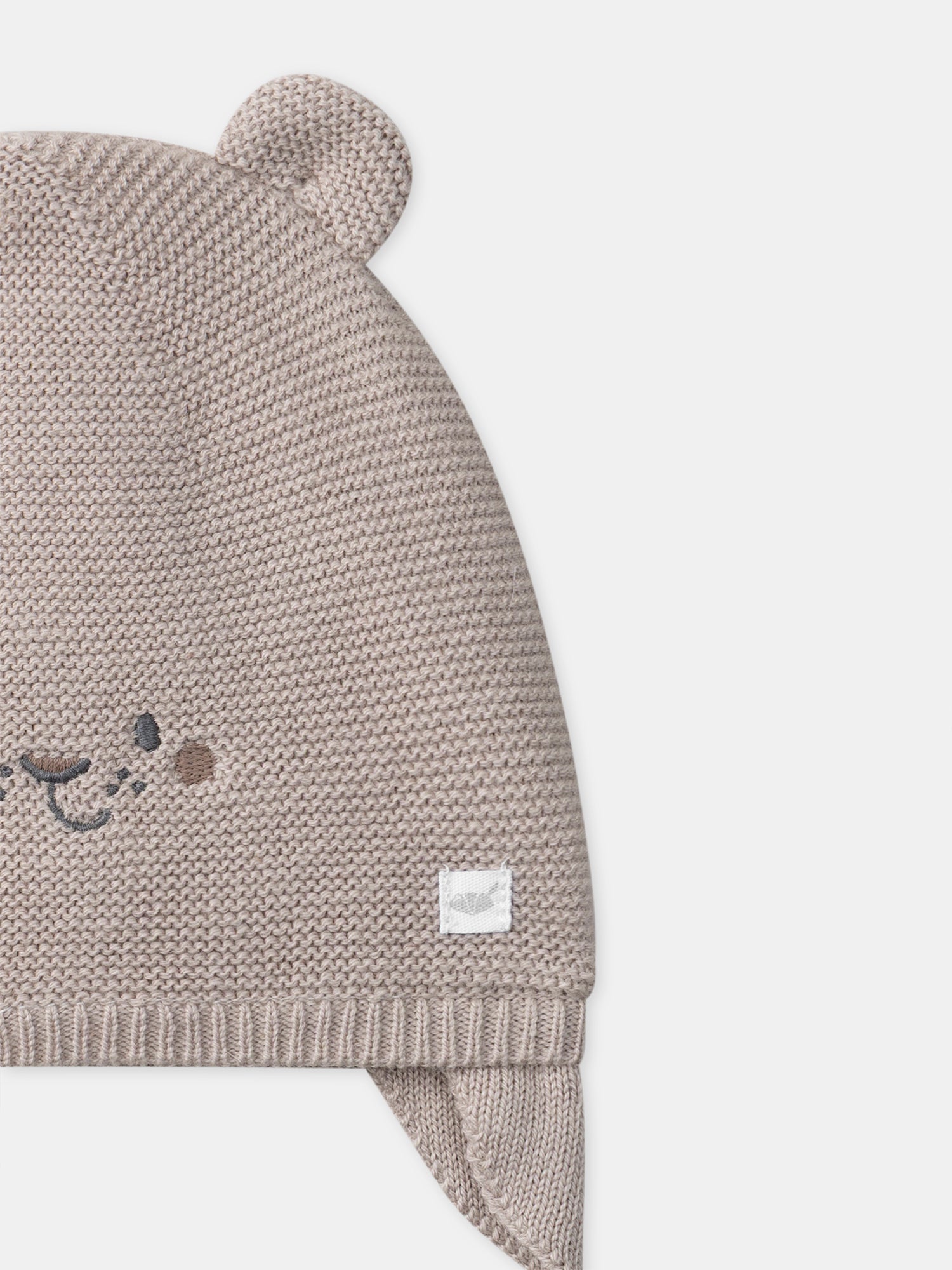 Cappello grigio in maglia con volto animale per neonato maschio