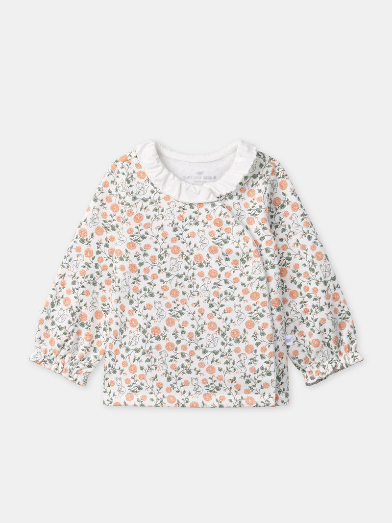 Set di felpa con stampa floreale + leggings + calze per neonata