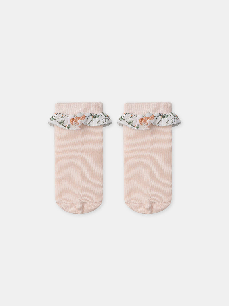 Set di felpa con stampa floreale + leggings + calze per neonata