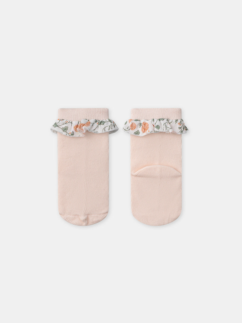 Set di felpa con stampa floreale + leggings + calze per neonata