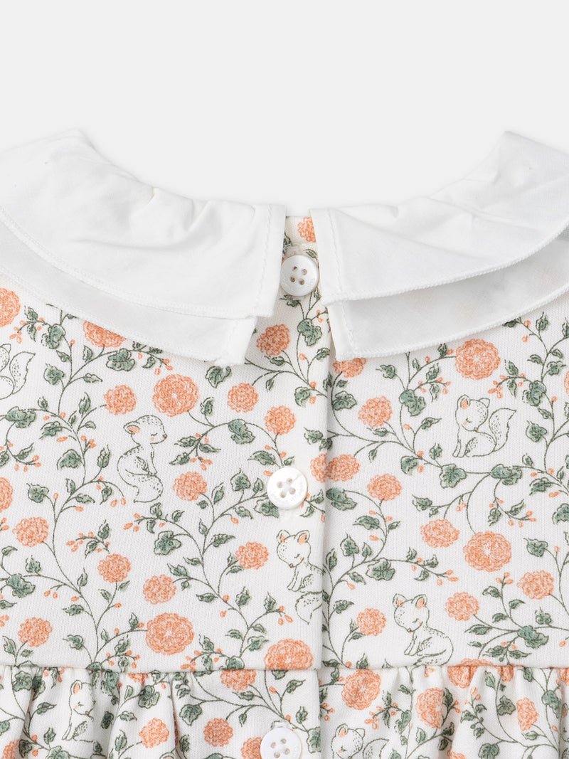 Set vestito con stampa floreale + cardigan + collant per bambina