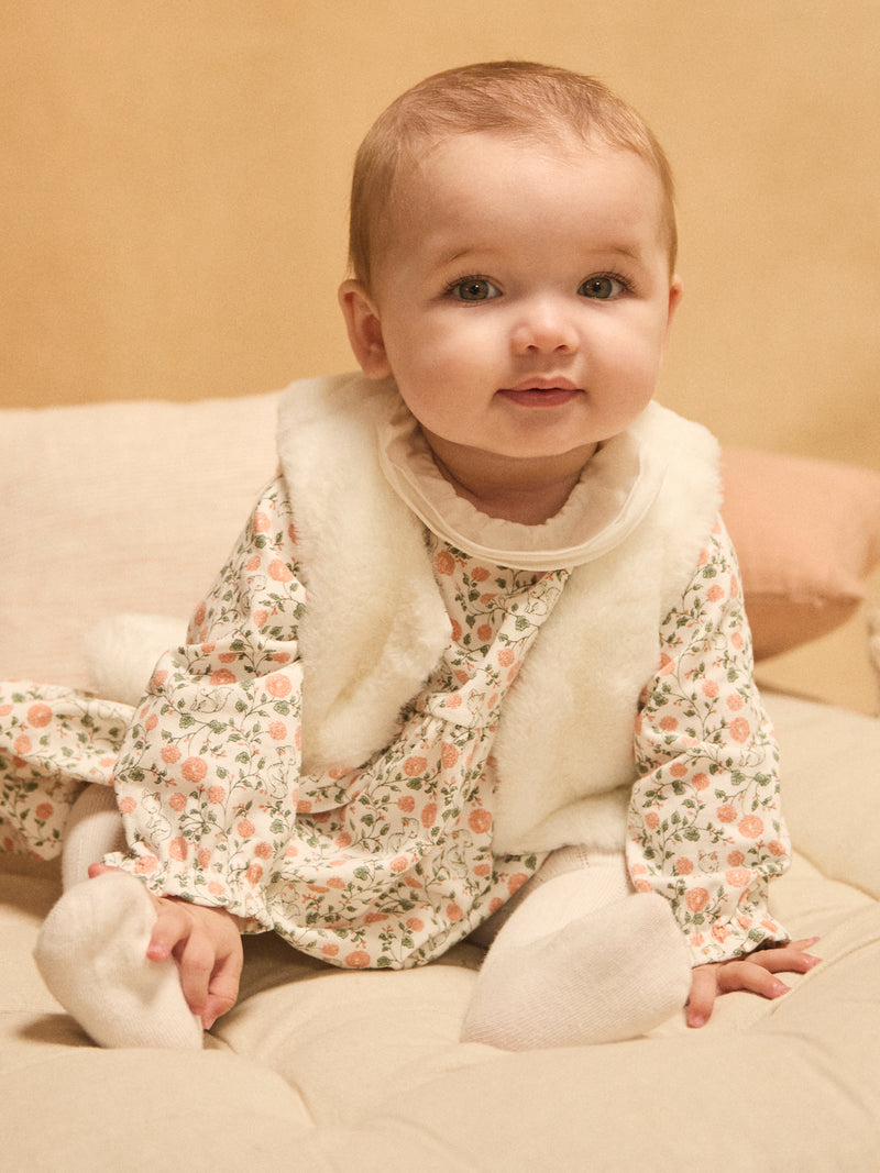 Set vestito con stampa floreale + cardigan + collant per bambina