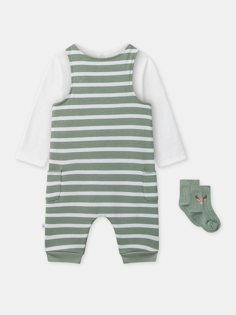 Completo a righe verdi + body + calzini per neonato maschio