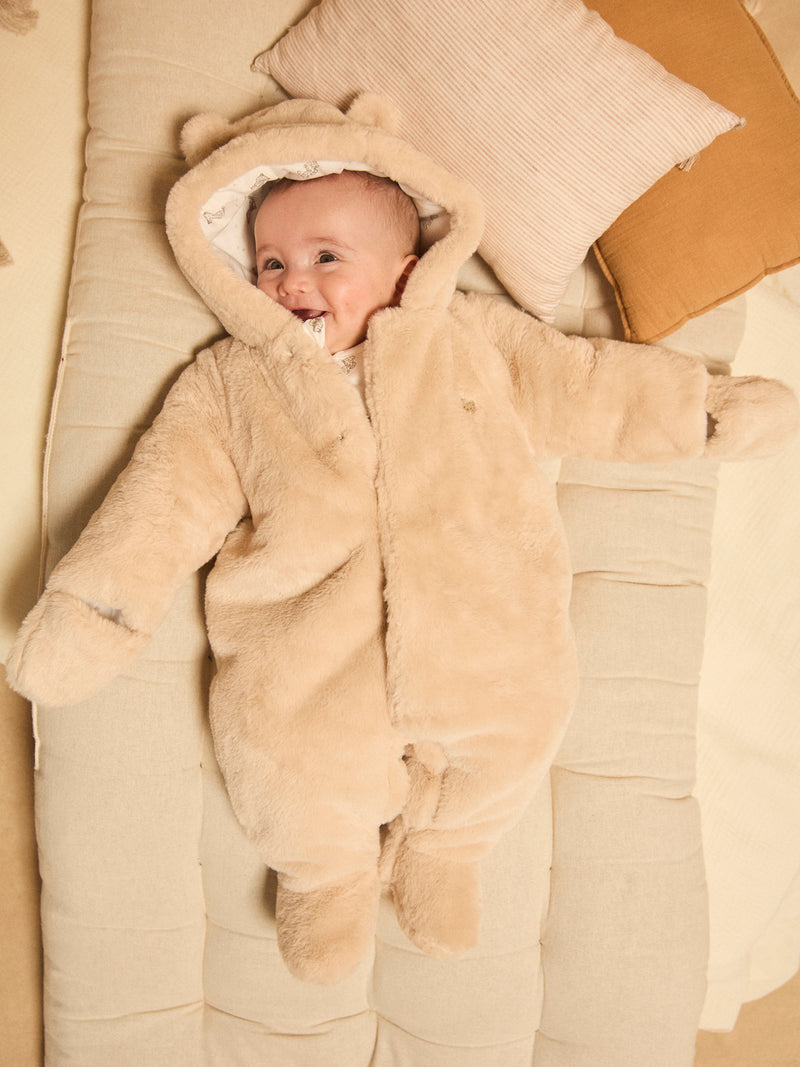 Tuta Pilota Beige in Pelliccia Sintetica per Neonati Unisex