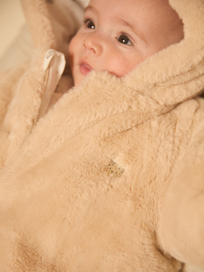 Tuta Pilota Beige in Pelliccia Sintetica per Neonati Unisex