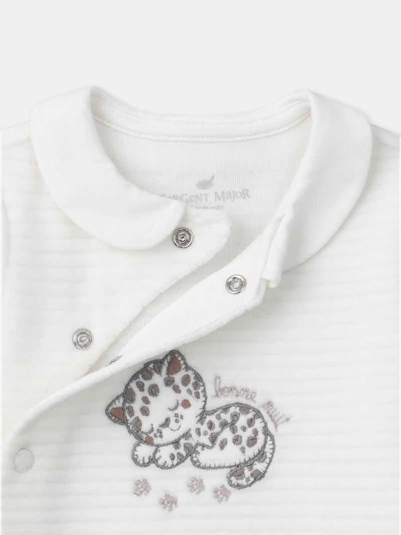 Body Bianco in Velour con Collo Misto