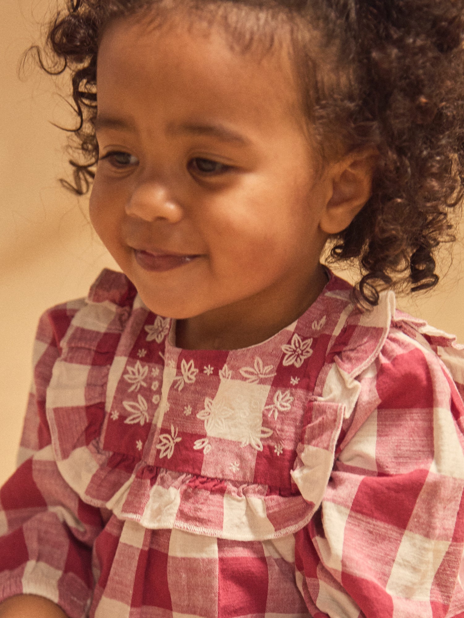 Abito a Check Bianco e Rosa con Ruffles per Bambina