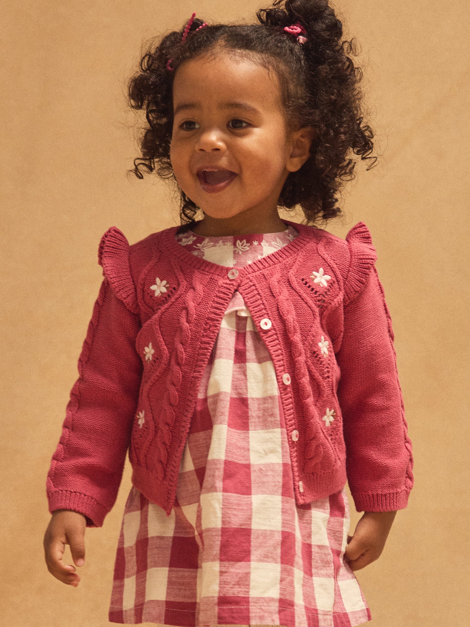 Cardigan Rosa con Broderie a Fiori Bambina