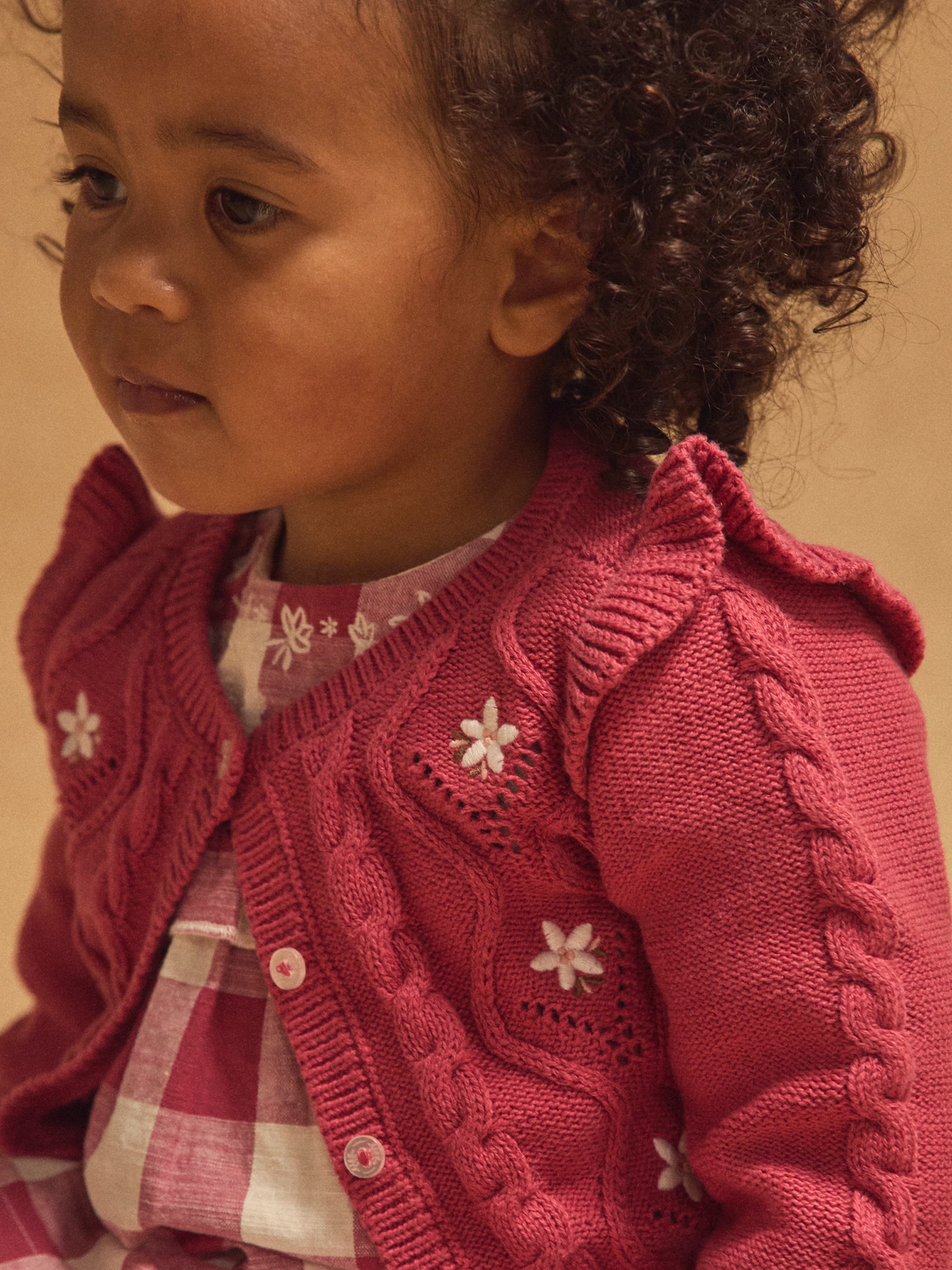 Cardigan Rosa con Broderie a Fiori Bambina