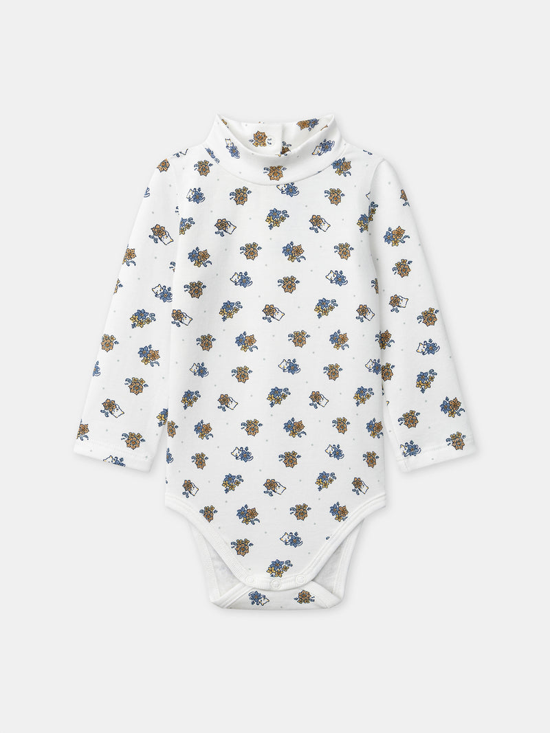 Body bianco con stampa floreale e colletto per bambina