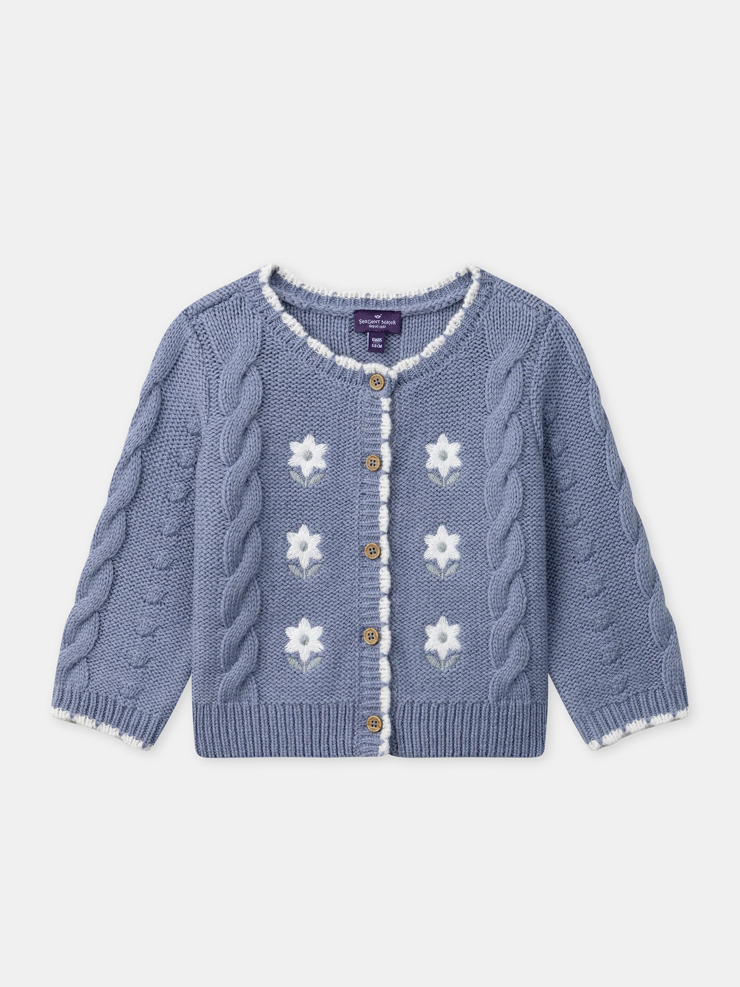 Cardigan Blu con Ricamo di Fiori per Bambina
