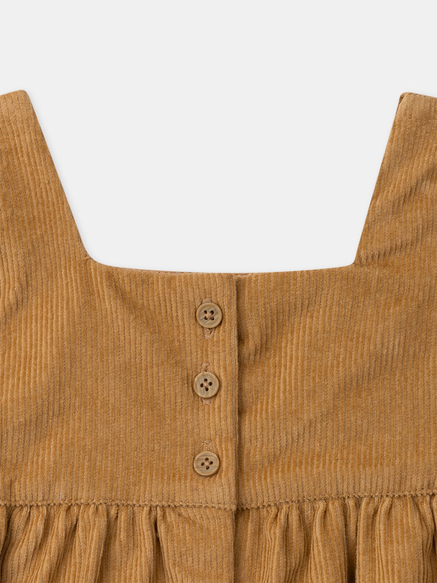 Grembiule marrone in velour con ricami floreali per bambina