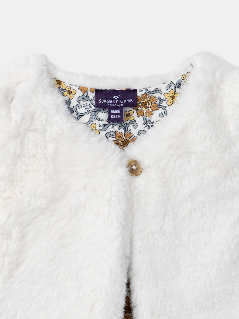 Gilet réversible blanc en fourrure ou imprimé fleuri Bébé Fille