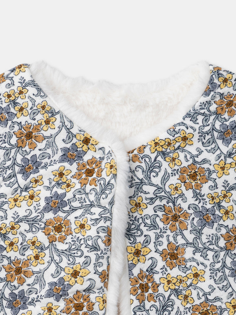 Gilet réversible blanc en fourrure ou imprimé fleuri Bébé Fille
