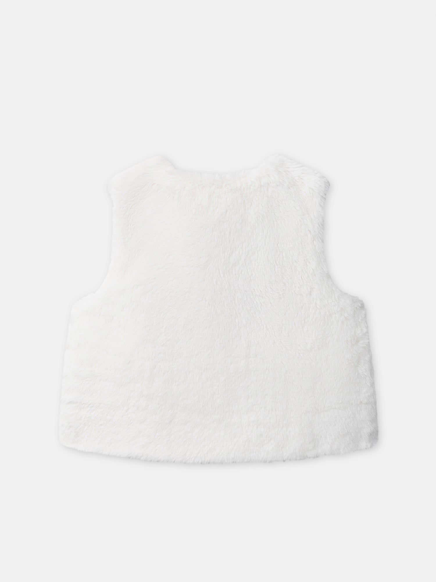 Gilet reversibile bianco in pelliccia o stampa floreale per bambina