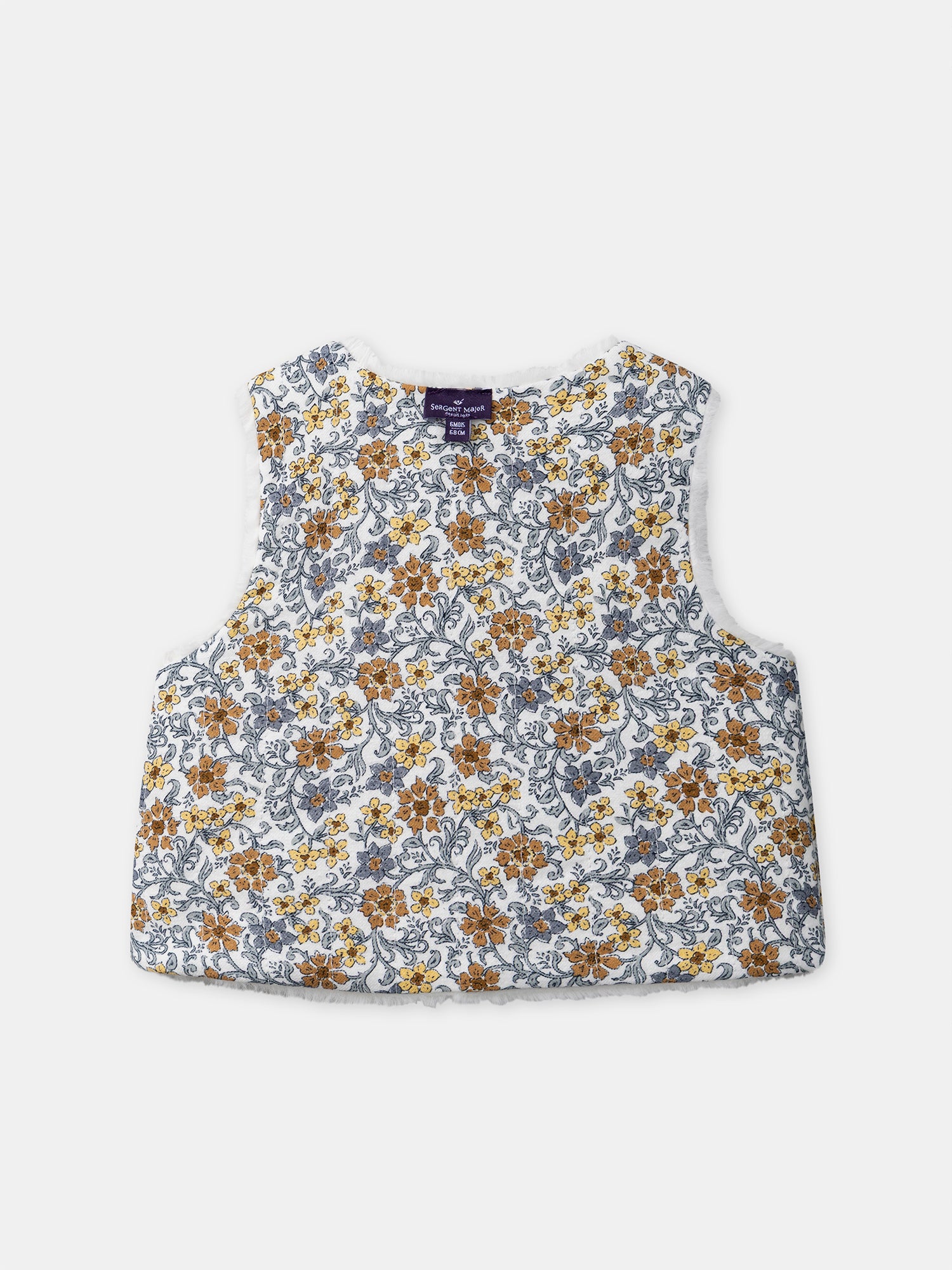 Gilet reversibile bianco in pelliccia o stampa floreale per bambina