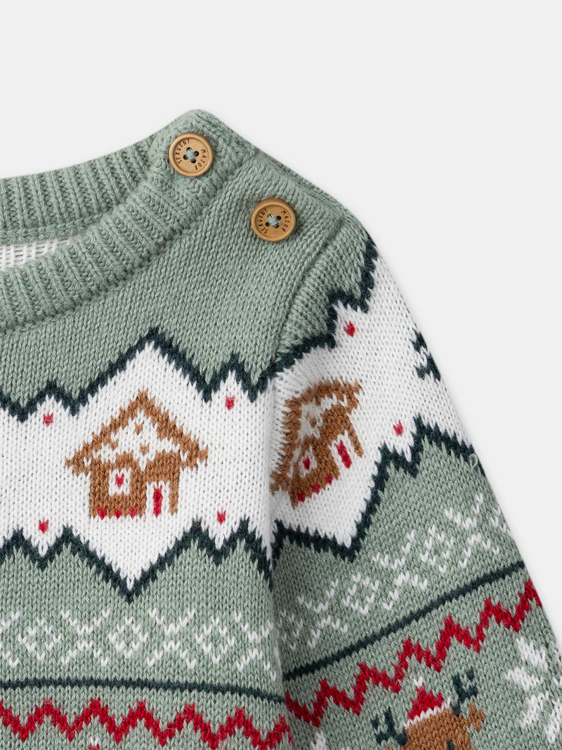 Pull de noël vert sauge Bébé Mixte