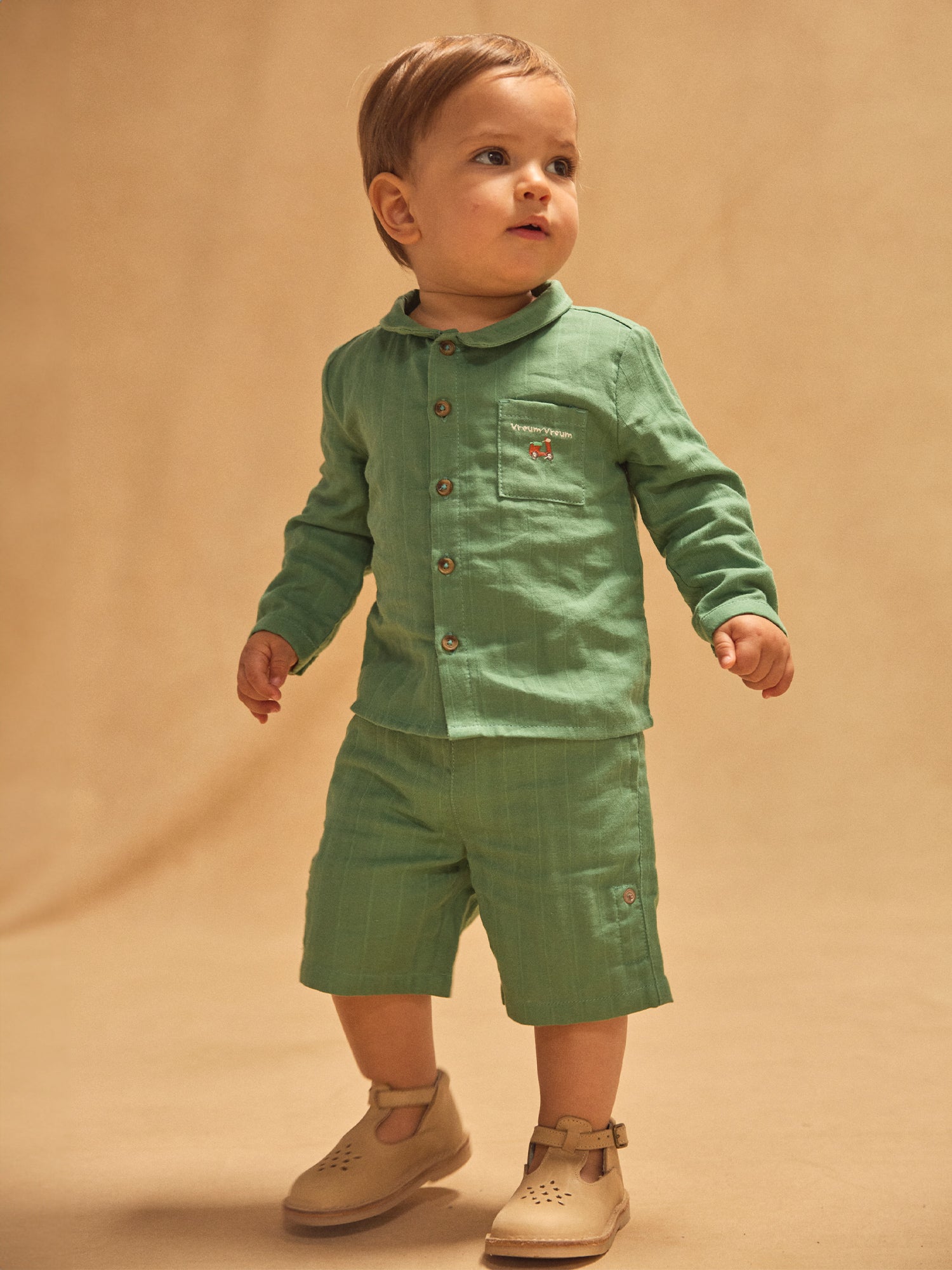 Pantaloni corti verde abete con gambe regolabili baby ragazzo