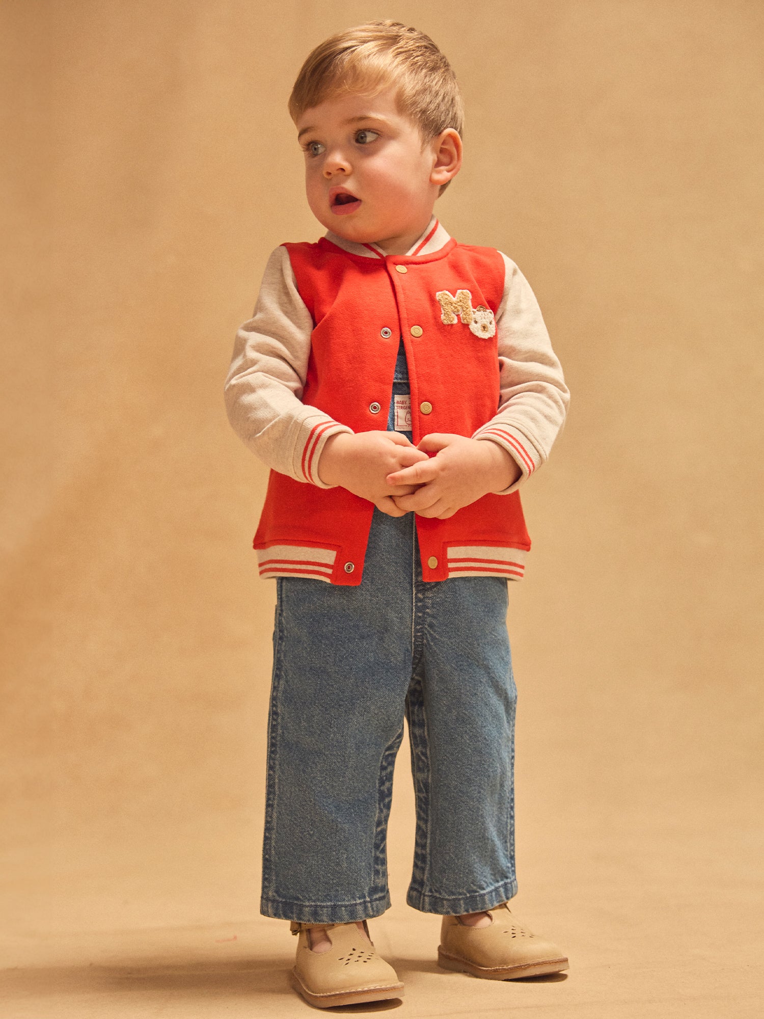 Giacca Teddy rossa e ecrù per bambino