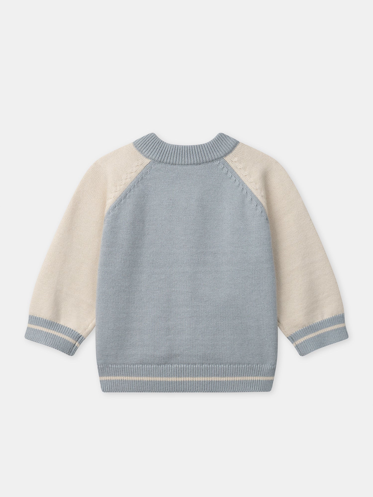 Cardigan blu-grigio e crema con zip per bambino