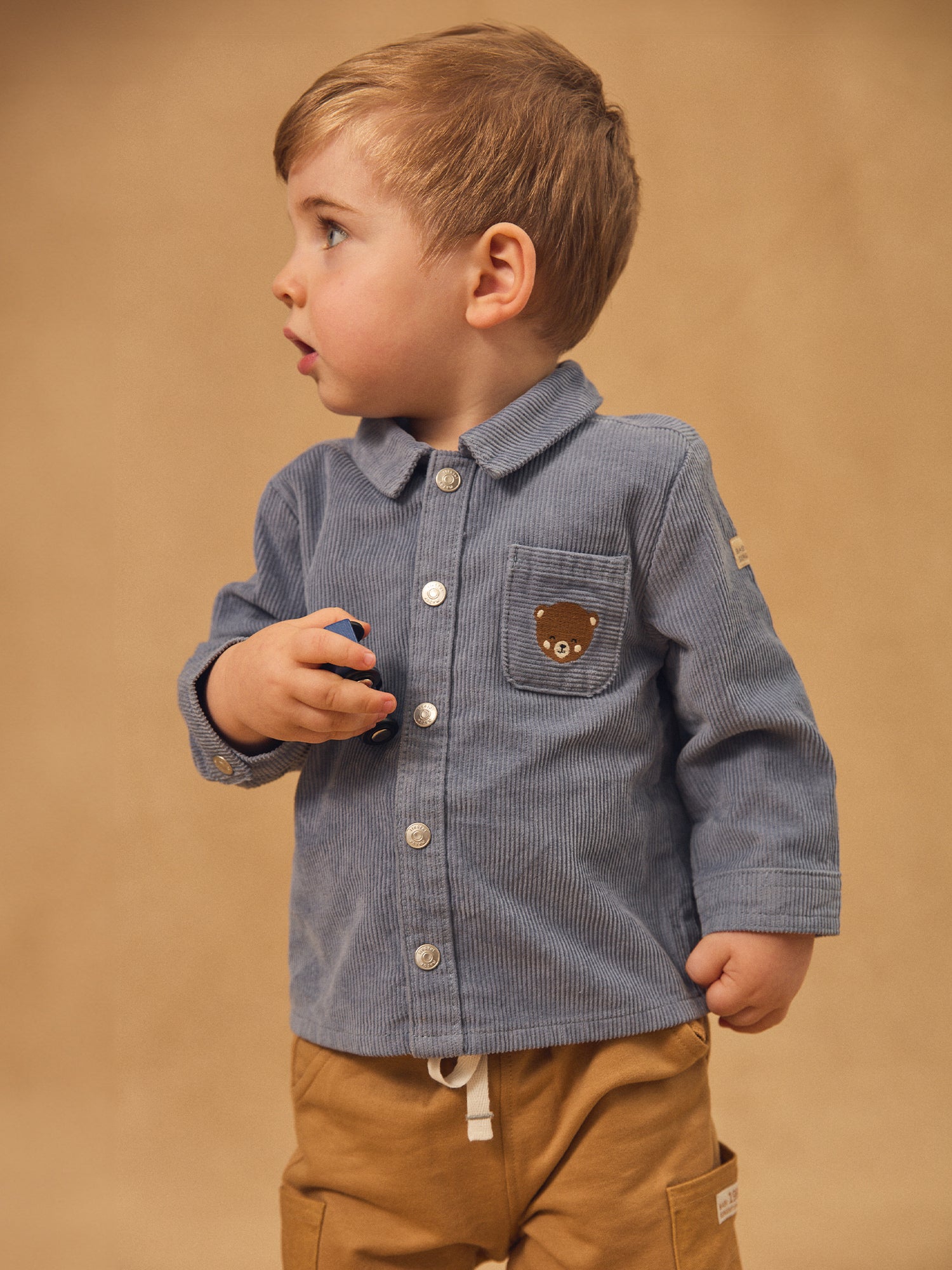 Camicia blu-grigia in velluto per bambino