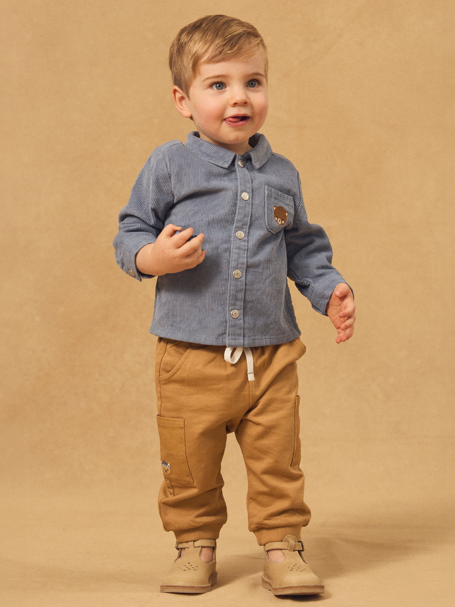 Camicia in velluto blu grigio per bambino