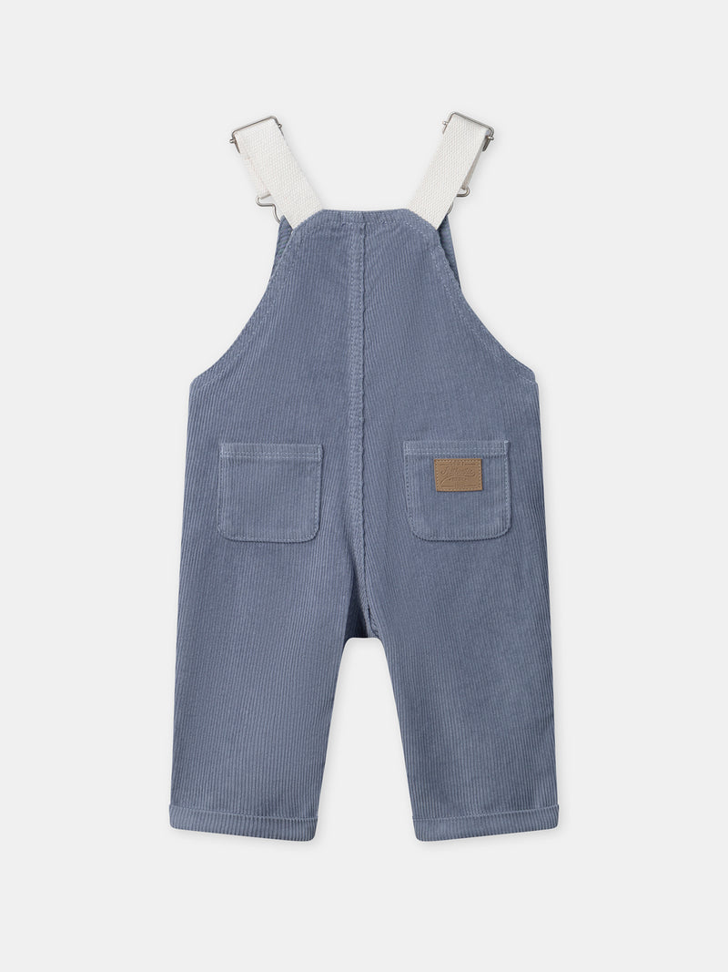 Salopette bleue grisé en velours Bébé Garçon