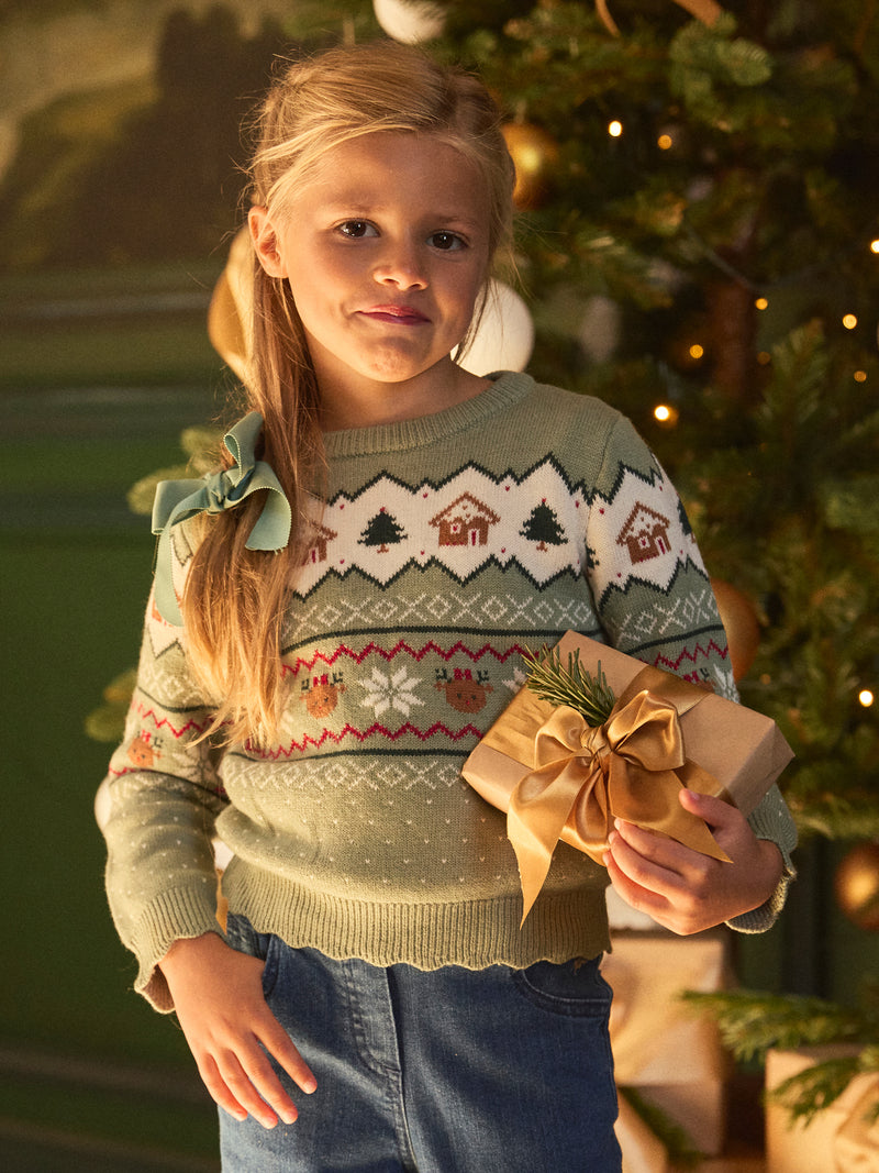 Maglione di Natale verde salvia per ragazze