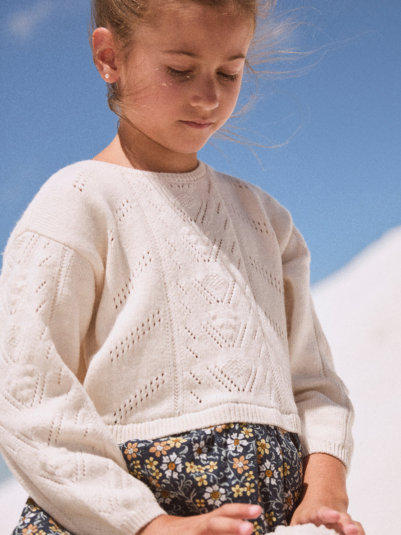 Vestito bicolore ecru con gonna stampata a fiori per ragazze