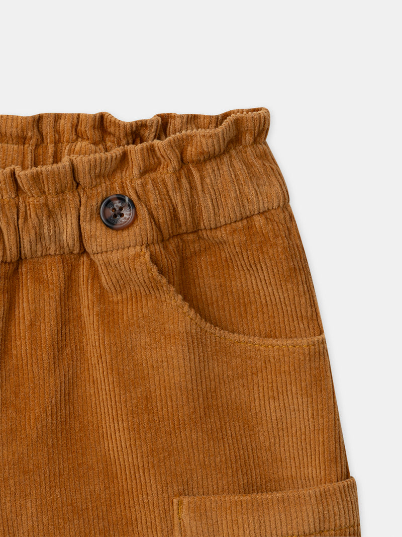 Short marron en velours Fille