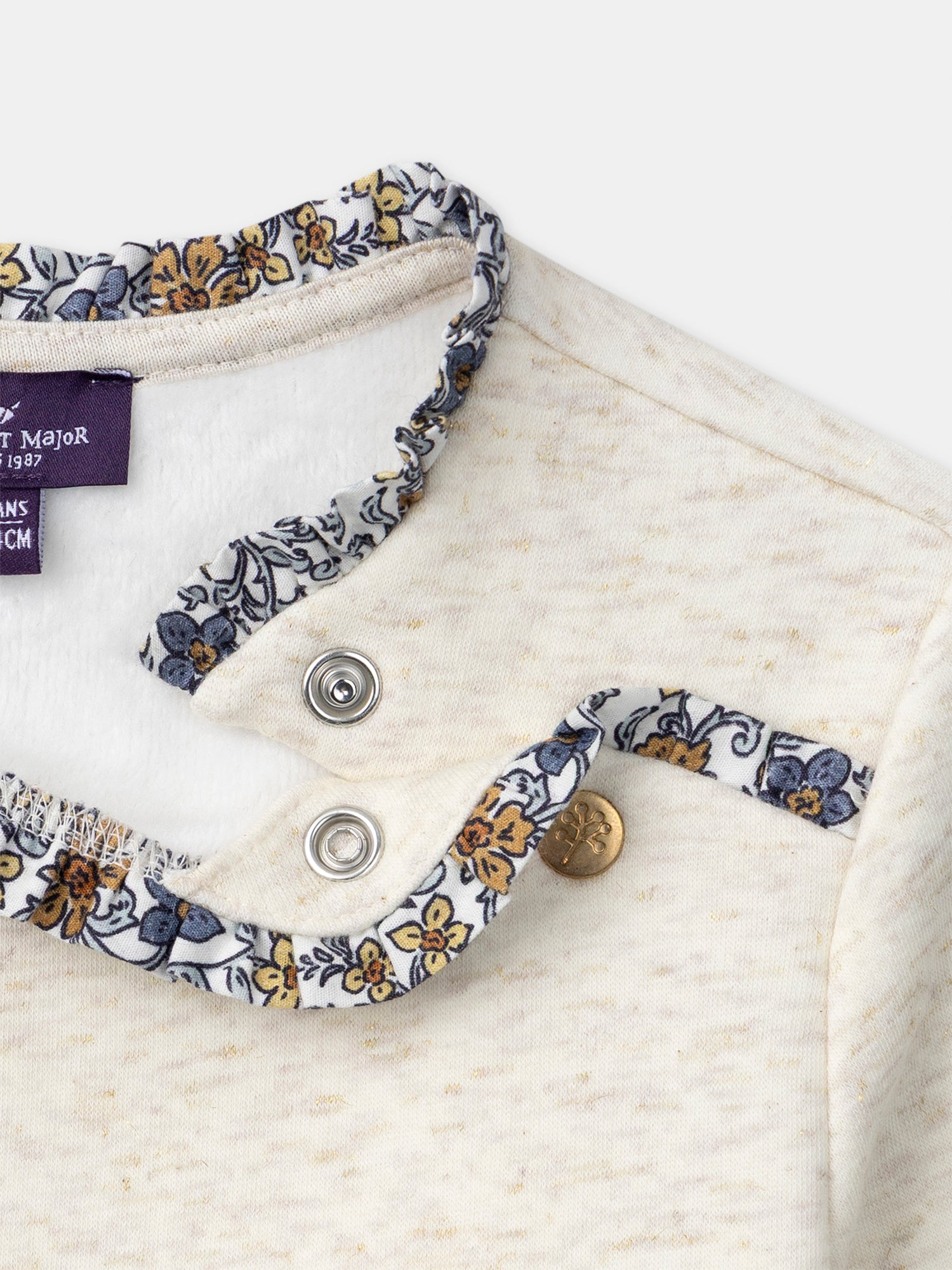 "Felpa ecru con ricamo ""Jolie Fleur"" per ragazze"