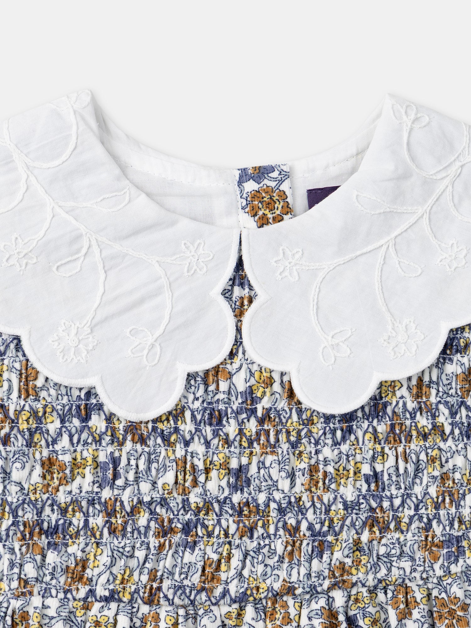 Abito stampato floreale con colletto a petalo bianco per ragazze