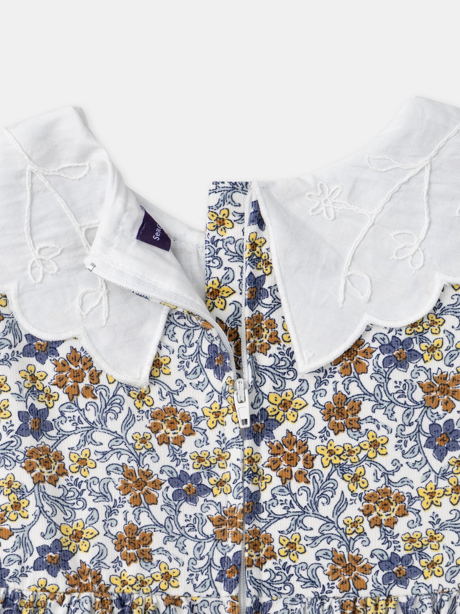 Abito stampato floreale con colletto a petalo bianco per ragazze