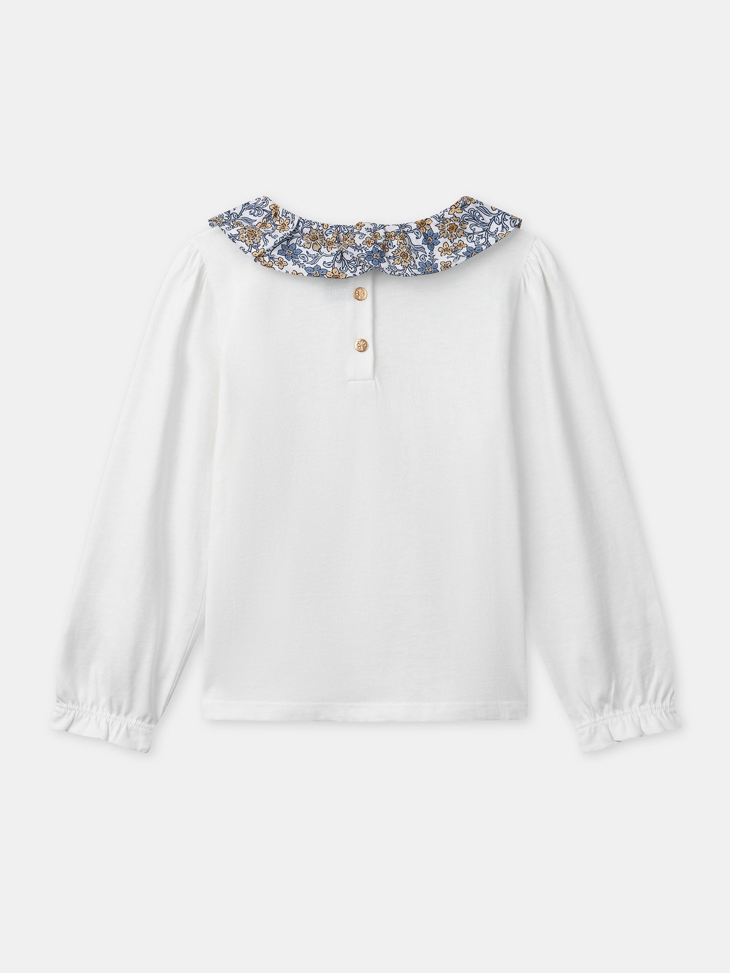 T-shirt bianca a maniche lunghe con colletto floreale per ragazze