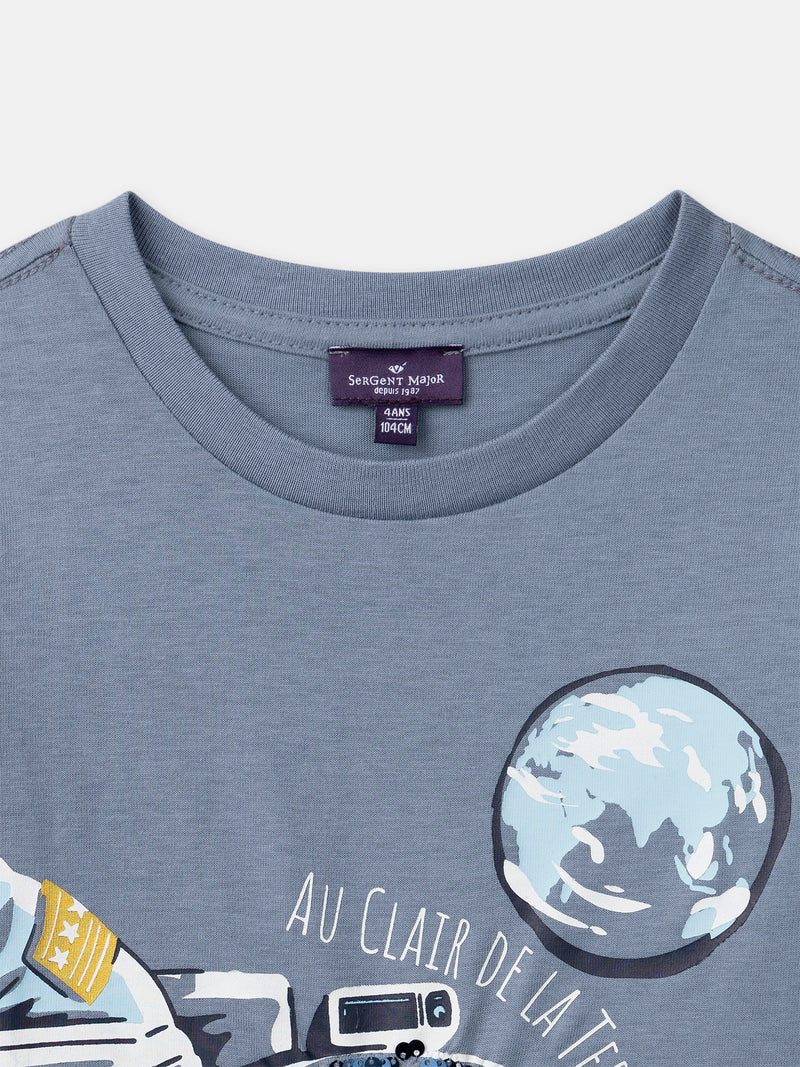 T-shirt grigio a maniche lunghe con stampa di astronauta per ragazzi