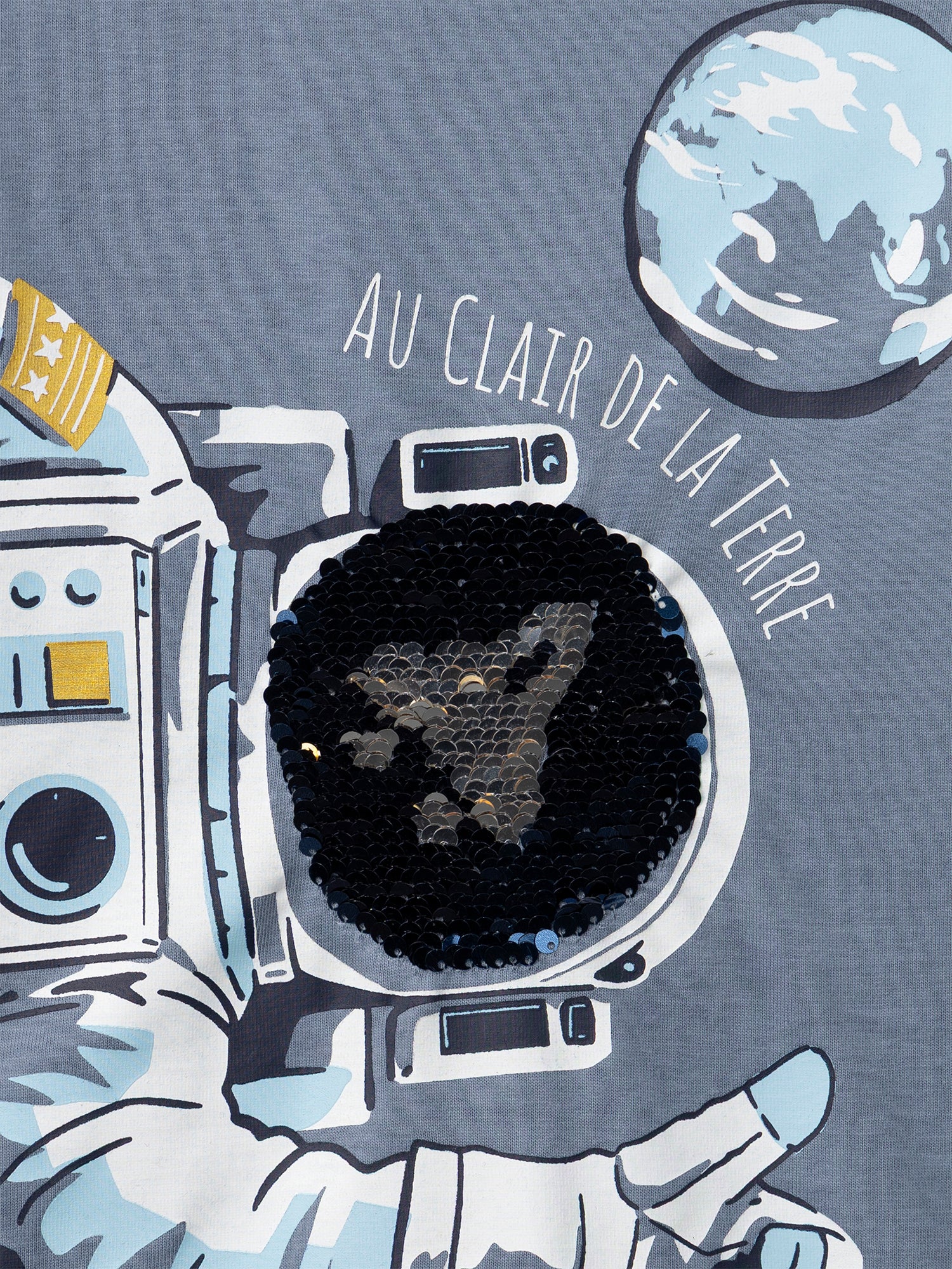 T-shirt grigio a maniche lunghe con stampa di astronauta per ragazzi