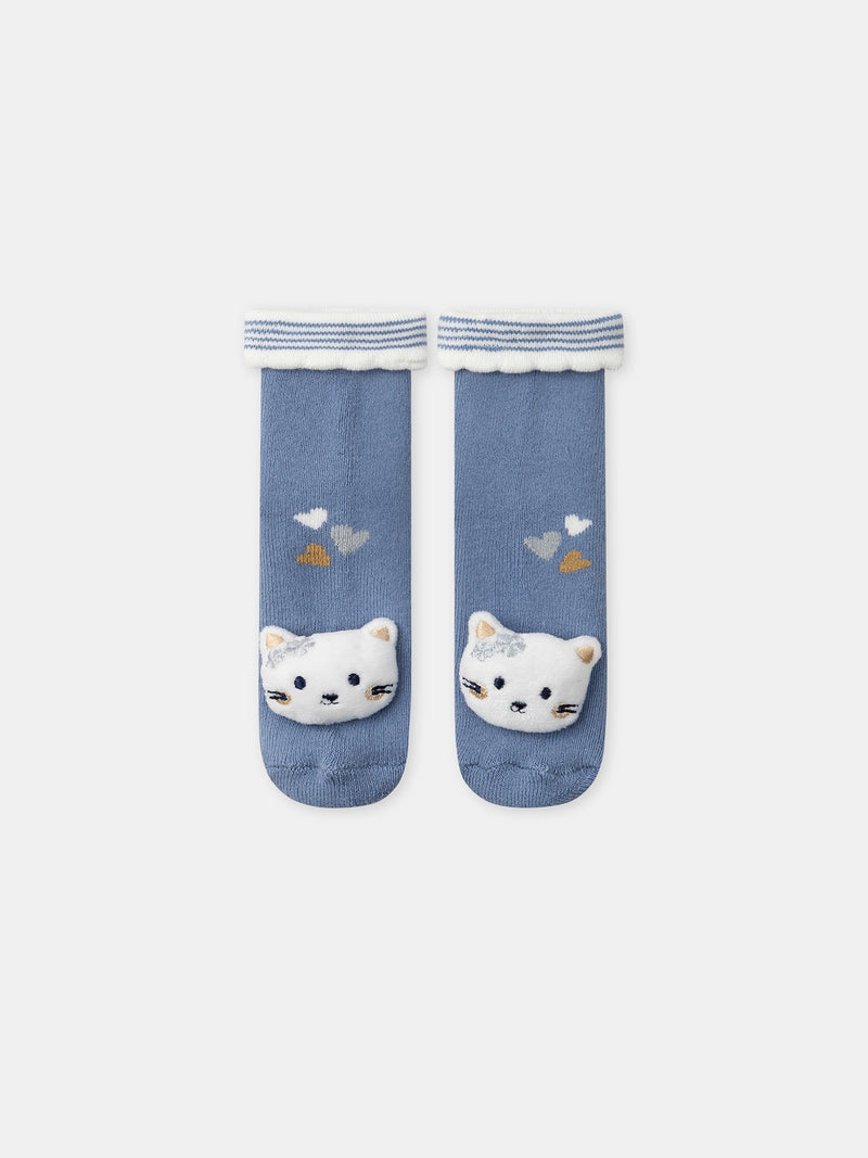 Chaussettes bleues avec tête de chat Bébé Fille