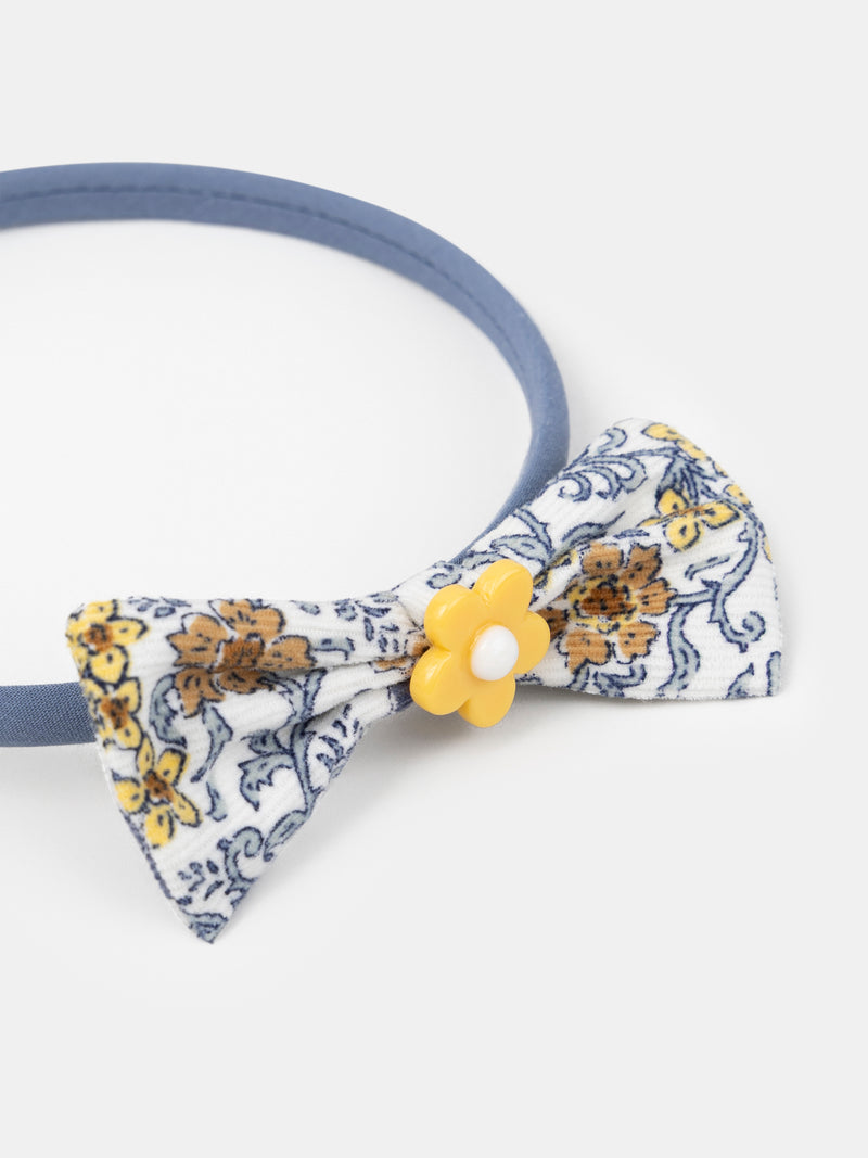Cerchietto blu con fiocco a stampa floreale e fiore per ragazze