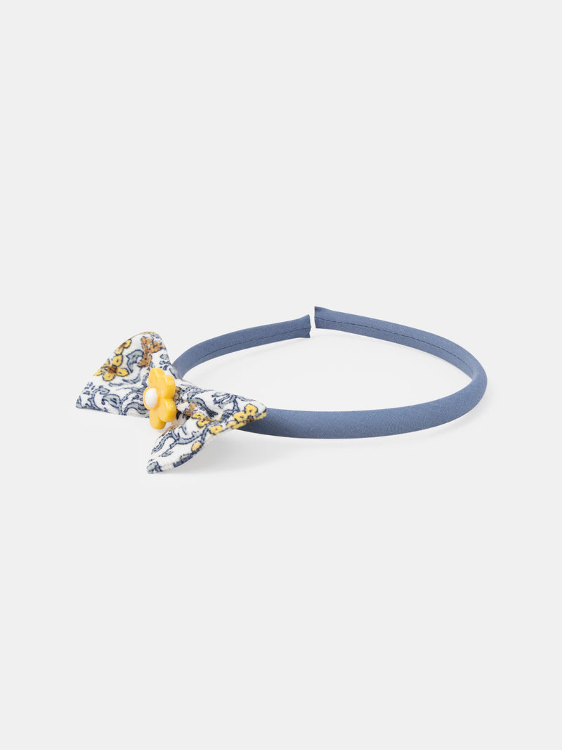 Cerchietto blu con fiocco a stampa floreale e fiore per ragazze