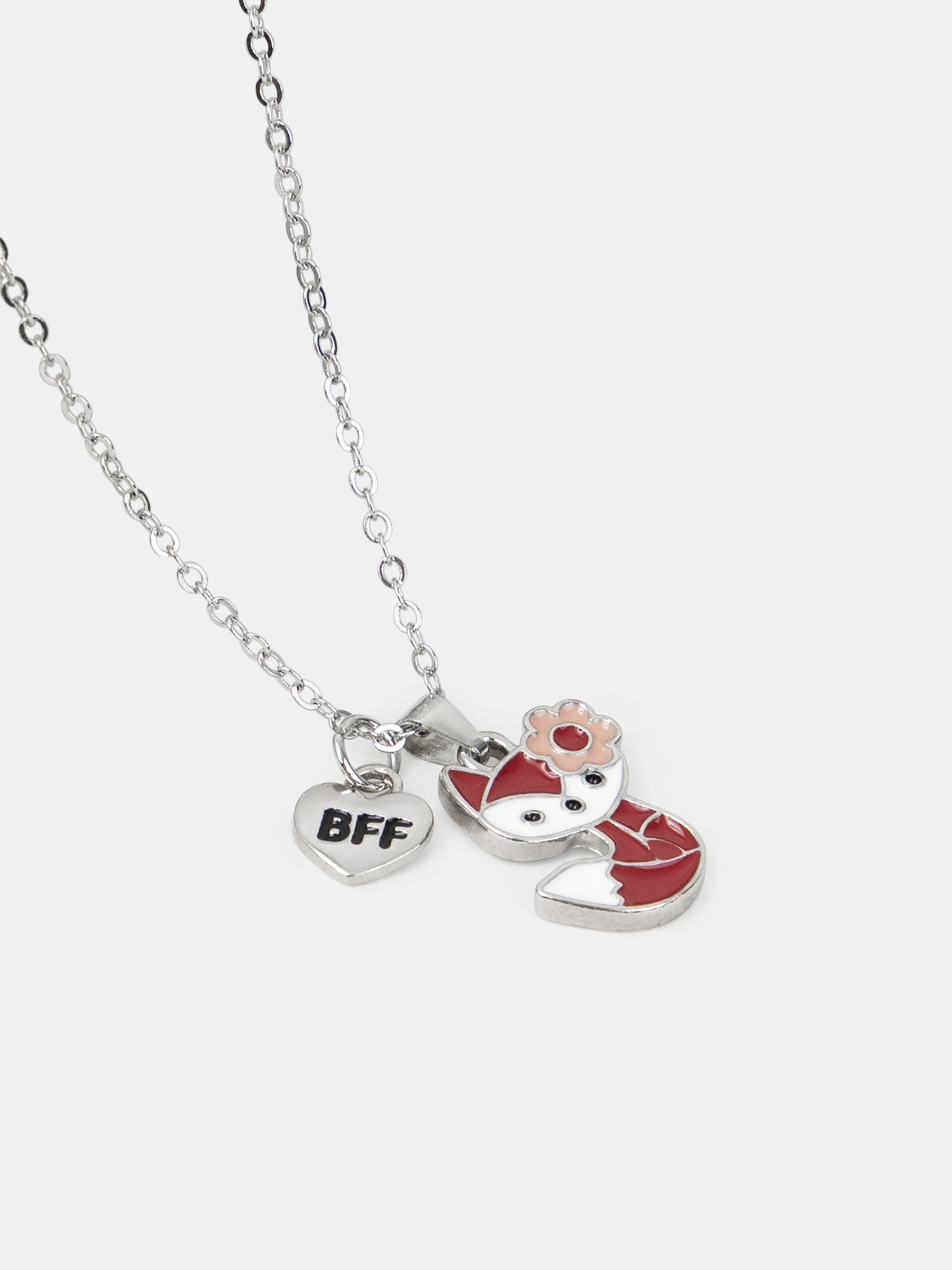 2 collane argentate con pendenti a volpe per ragazze