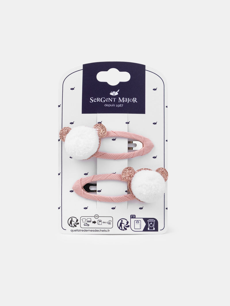 2 Clip Pom Pom Rosa Orso per Bambine