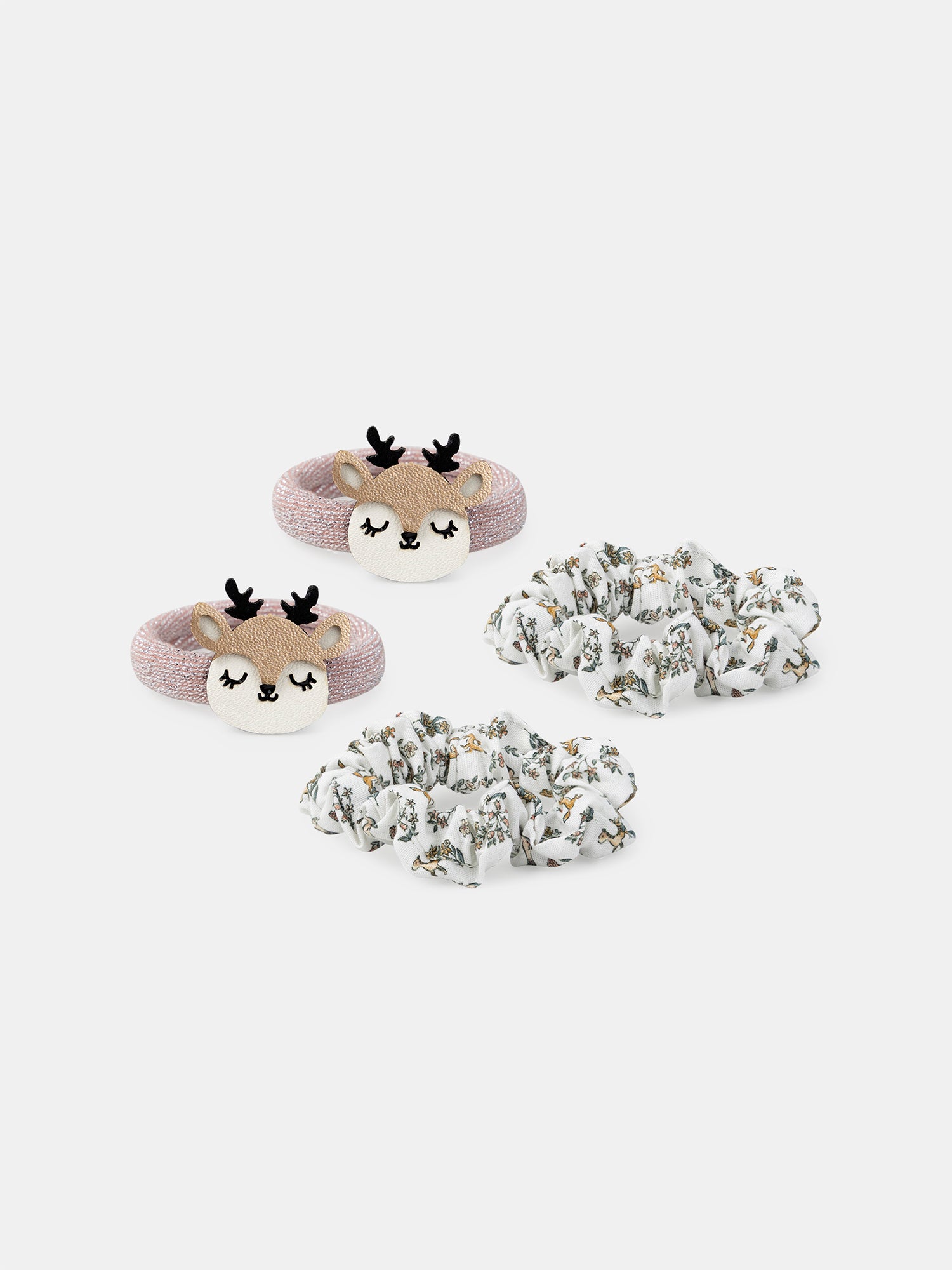 Set di 2 paia di elastici per capelli con testa di cerbiatto o stampa floreale per ragazze